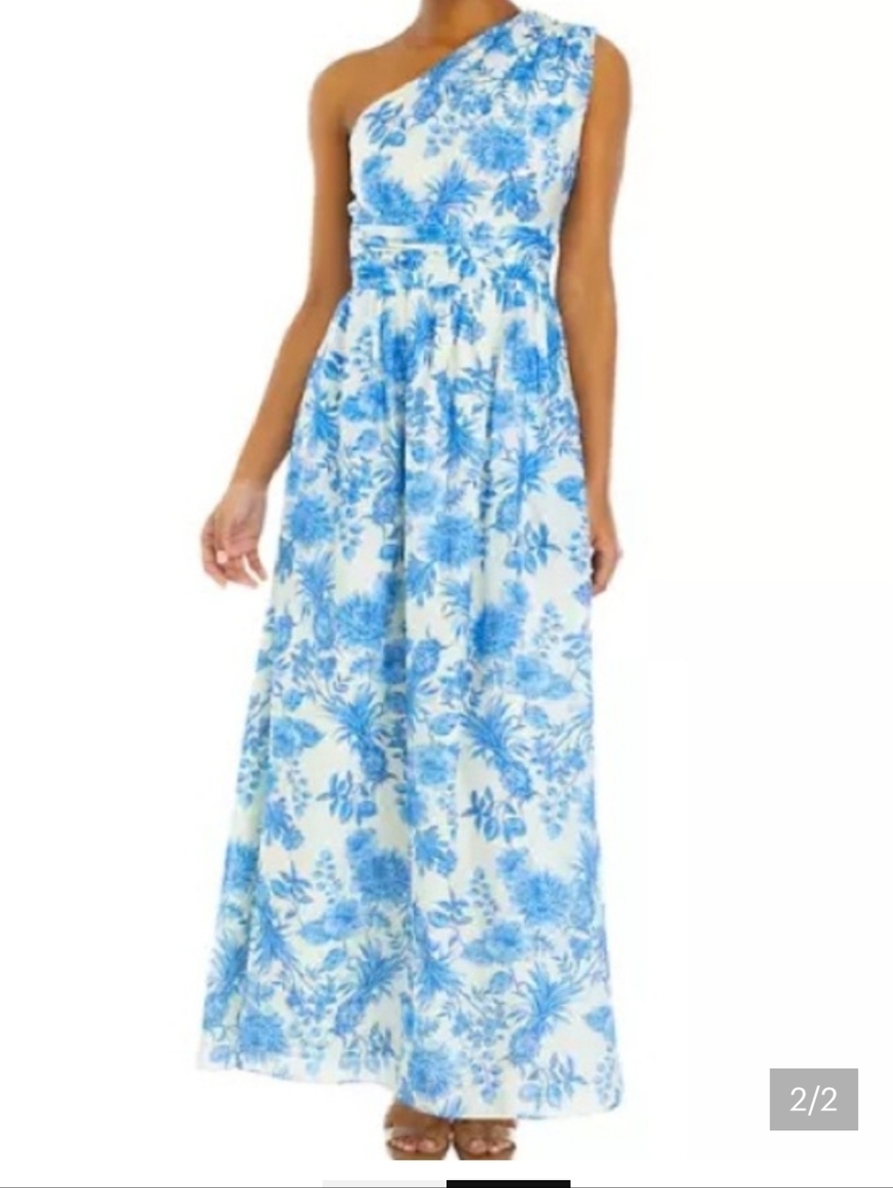 Taylor Blue and White One-Shoulder Floral Maxi Dress